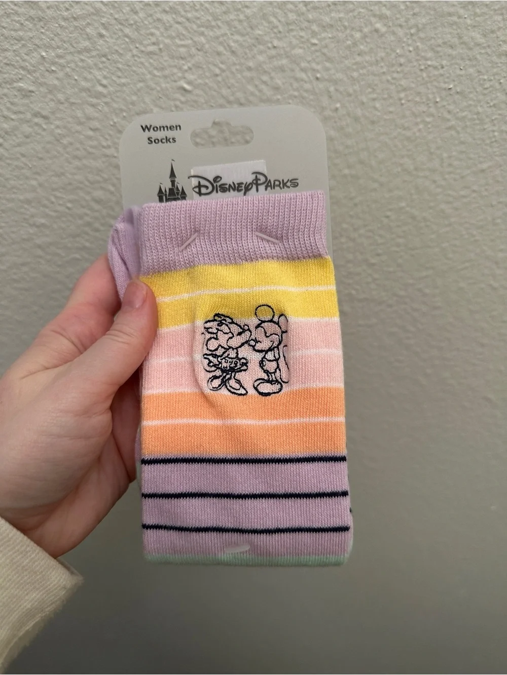 Disney Mickey & Minnie Pastel Striped Socks - Pink, Yellow, Orange